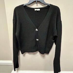 Black V-Neck Button-Up Girls Sweater No Comment NWT Sz L